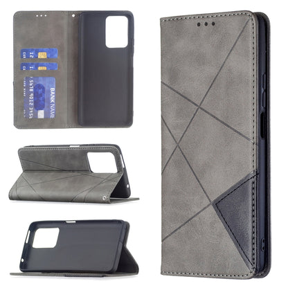 For Xiaomi Mi 11T Rhombus Texture Horizontal Flip Magnetic Leather Case with Holder & Card Slots(Grey) by buy2fix