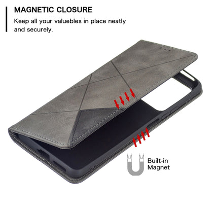For Xiaomi Mi 11T Rhombus Texture Horizontal Flip Magnetic Leather Case with Holder & Card Slots(Grey) by buy2fix