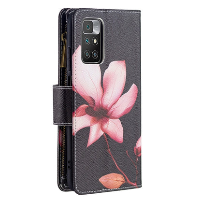 For Xiaomi Redmi 10 Colored Drawing Pattern Zipper Horizontal Flip Leather Case with Holder & Card Slots & Wallet(Lotus) - Xiaomi Cases by buy2fix | Online Shopping UK | buy2fix