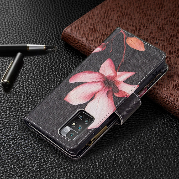 For Xiaomi Redmi 10 Colored Drawing Pattern Zipper Horizontal Flip Leather Case with Holder & Card Slots & Wallet(Lotus) - Xiaomi Cases by buy2fix | Online Shopping UK | buy2fix