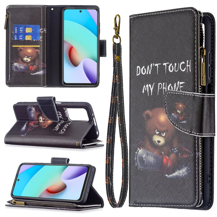 For Xiaomi Redmi 10 Colored Drawing Pattern Zipper Horizontal Flip Leather Case with Holder & Card Slots & Wallet(Bear) - Xiaomi Cases by buy2fix | Online Shopping UK | buy2fix