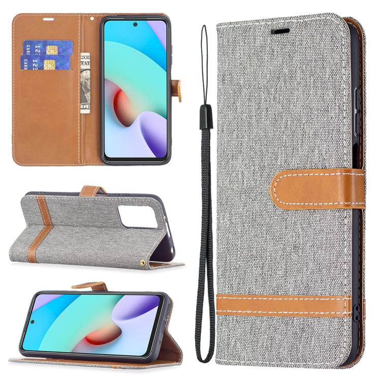 For Xiaomi Redmi 10 Color Matching Denim Texture Leather Case with Holder & Card Slots & Wallet & Lanyard(Grey) - Xiaomi Cases by buy2fix | Online Shopping UK | buy2fix