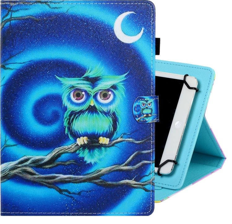 7 inch Universal Colored Drawing Horizontal Flip PU Leather Case with Holder & Card Slot(Moon Owl) - 7 inch by buy2fix | Online Shopping UK | buy2fix