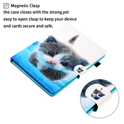 8 inch Universal Colored Drawing Horizontal Flip PU Leather Case with Holder & Card Slot(Blue White cat) - 8 inch by buy2fix | Online Shopping UK | buy2fix