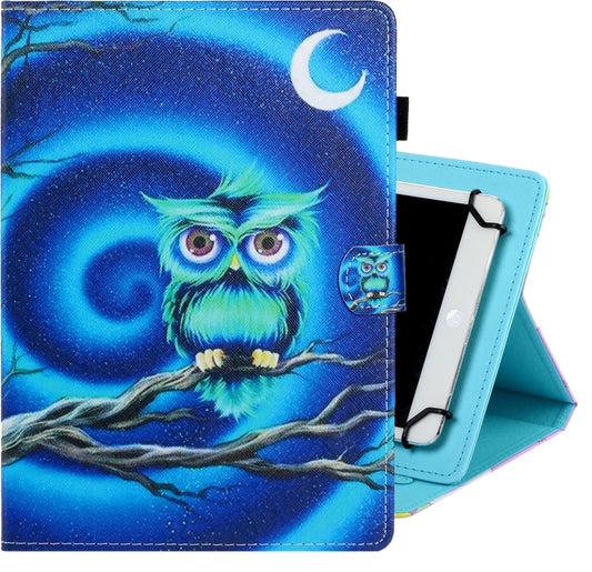 8 inch Universal Colored Drawing Horizontal Flip PU Leather Case with Holder & Card Slot(Moon Owl) - 8 inch by buy2fix | Online Shopping UK | buy2fix