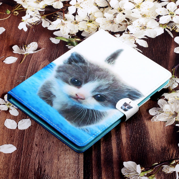 10 inch Universal Colored Drawing Horizontal Flip PU Leather Case with Holder & Card Slot(Blue White cat) - 10 - 11 inch by buy2fix | Online Shopping UK | buy2fix