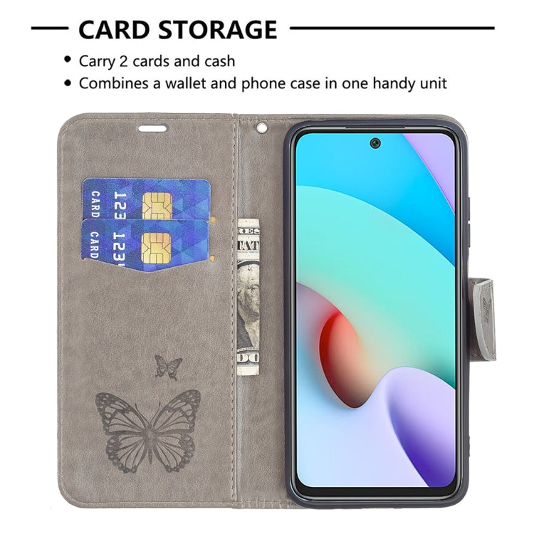 For Xiaomi Redmi 10 Two Butterflies Embossing Pattern Horizontal Flip Leather Case with Holder & Card Slot & Wallet & Lanyard(Grey) - Xiaomi Cases by buy2fix | Online Shopping UK | buy2fix