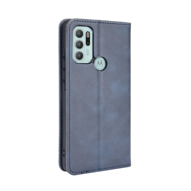 For Motorola Moto G60S Magnetic Buckle Retro Pattern Horizontal Flip Leather Case with Holder & Card Slot & Wallet(Blue) - Motorola Cases by buy2fix | Online Shopping UK | buy2fix