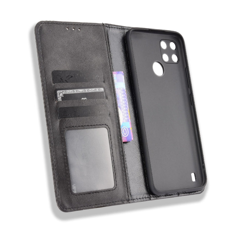 For OPPO Realme C21Y Magnetic Buckle Retro Pattern Horizontal Flip Leather Case with Holder & Card Slot & Wallet(Black) - Realme Cases by buy2fix | Online Shopping UK | buy2fix