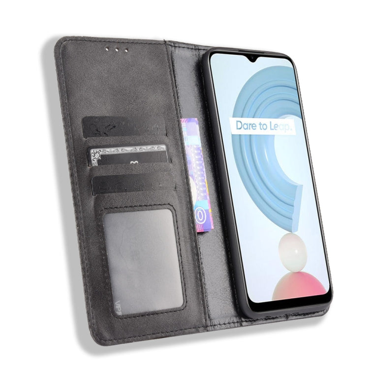 For OPPO Realme C21Y Magnetic Buckle Retro Pattern Horizontal Flip Leather Case with Holder & Card Slot & Wallet(Black) - Realme Cases by buy2fix | Online Shopping UK | buy2fix