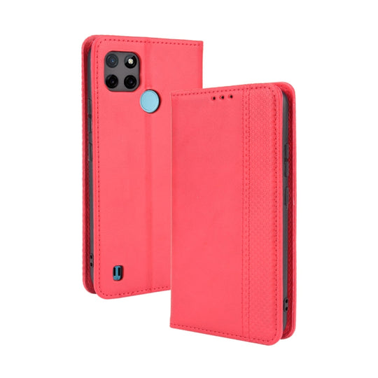For OPPO Realme C21Y Magnetic Buckle Retro Pattern Horizontal Flip Leather Case with Holder & Card Slot & Wallet(Red)