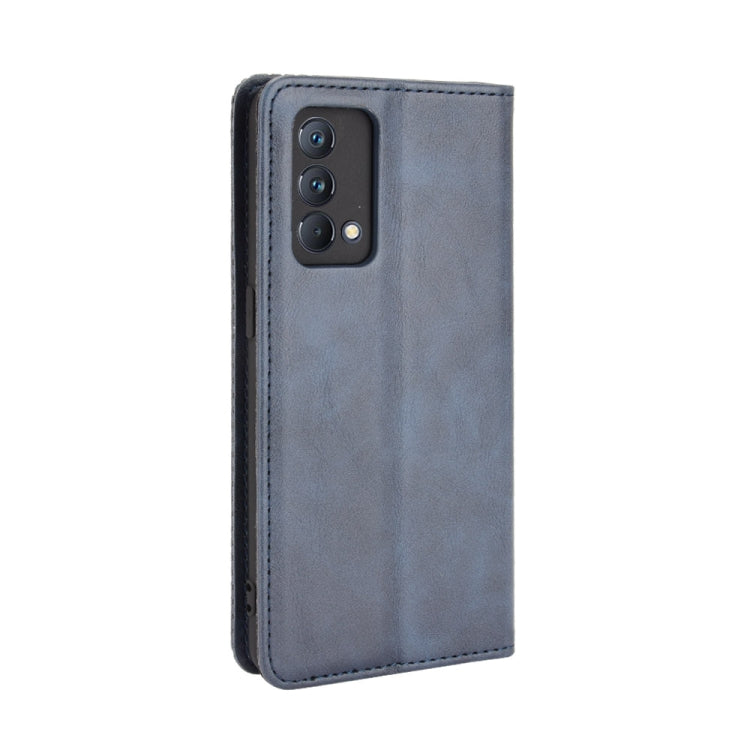 For OPPO Realme GT Master Magnetic Buckle Retro Pattern Horizontal Flip Leather Case with Holder & Card Slot & Wallet(Blue) - Realme Cases by buy2fix | Online Shopping UK | buy2fix