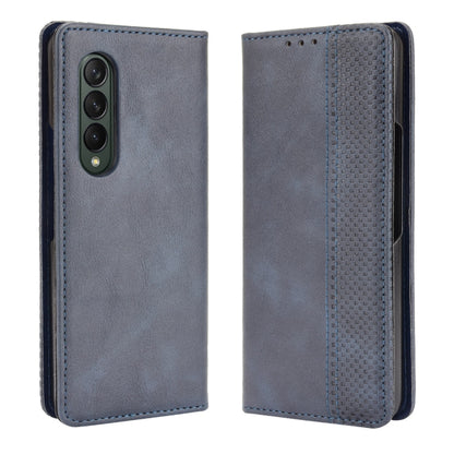 For Samsung Galaxy Z Fold3 5G Magnetic Buckle Retro Pattern Horizontal Flip Leather Case with Holder & Card Slot & Wallet(Blue) by buy2fix