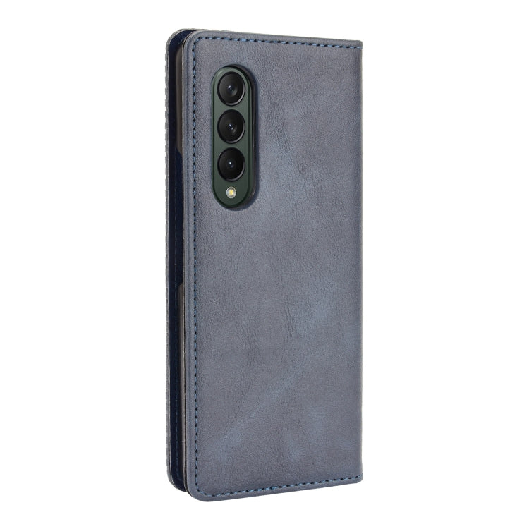 For Samsung Galaxy Z Fold3 5G Magnetic Buckle Retro Pattern Horizontal Flip Leather Case with Holder & Card Slot & Wallet(Blue) by buy2fix