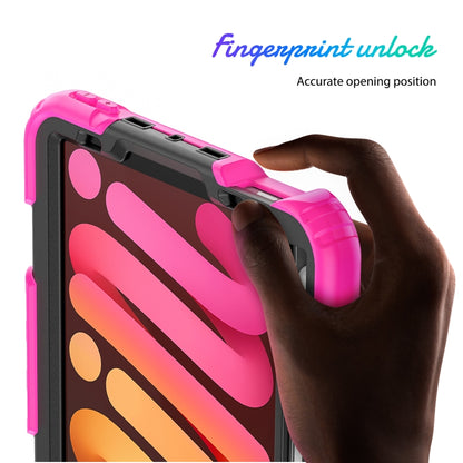 For iPad mini 6 Shockproof Silicone + PC Protective Tablet Case with Holder & Shoulder Strap & Pen Slot(Black + Rose Red) - iPad mini 6 Cases by buy2fix | Online Shopping UK | buy2fix