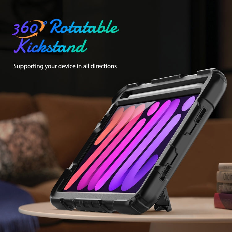 For iPad mini 6 Shockproof Silicone + PC Protective Tablet Case with Holder & Shoulder Strap & Pen Slot(Black) - iPad mini 6 Cases by buy2fix | Online Shopping UK | buy2fix