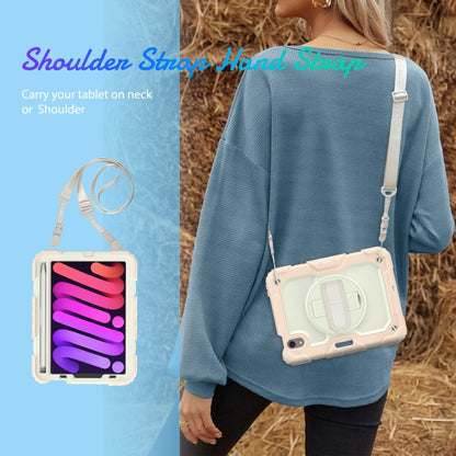 For iPad mini 2024 / mini 6 Shockproof Silicone + PC Protective Tablet Case with Holder & Shoulder Strap & Pen Slot(Beige + Rose Gold) - iPad mini 6 Cases by buy2fix | Online Shopping UK | buy2fix