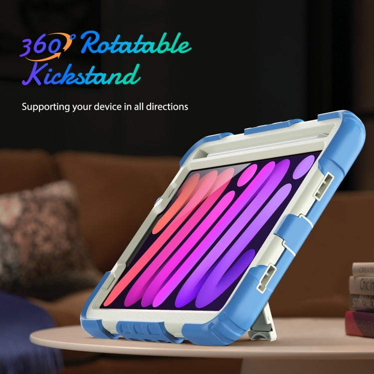 For iPad mini 2024 / mini 6 Shockproof Silicone + PC Protective Tablet Case with Holder & Shoulder Strap & Pen Slot(Beige + Cyan) - iPad mini 6 Cases by buy2fix | Online Shopping UK | buy2fix