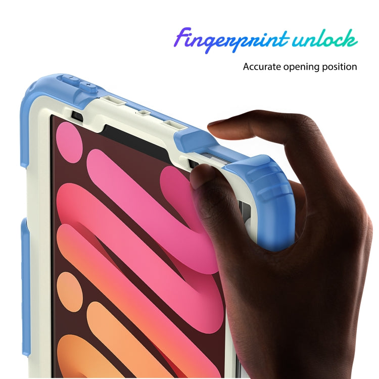 For iPad mini 2024 / mini 6 Shockproof Silicone + PC Protective Tablet Case with Holder & Shoulder Strap & Pen Slot(Beige + Cyan) - iPad mini 6 Cases by buy2fix | Online Shopping UK | buy2fix