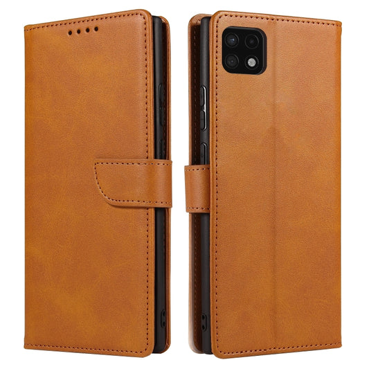 For Samsung Galaxy A22 5G Calf Texture Buckle Horizontal Flip Leather Case with Holder & Card Slots & Wallet(Khaki) by buy2fix