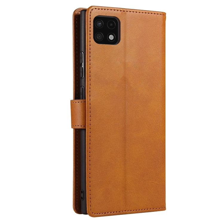 For Samsung Galaxy A22 5G Calf Texture Buckle Horizontal Flip Leather Case with Holder & Card Slots & Wallet(Khaki) by buy2fix
