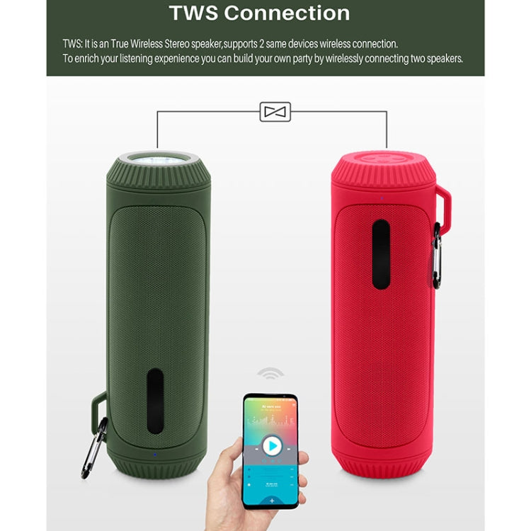 NewRixing NR-4016A TWS Outdoor Splashproof Bluetooth Speaker with Carabiner Handle & SOS Flashlight(Green) - Desktop Speaker by NewRixing | Online Shopping UK | buy2fix