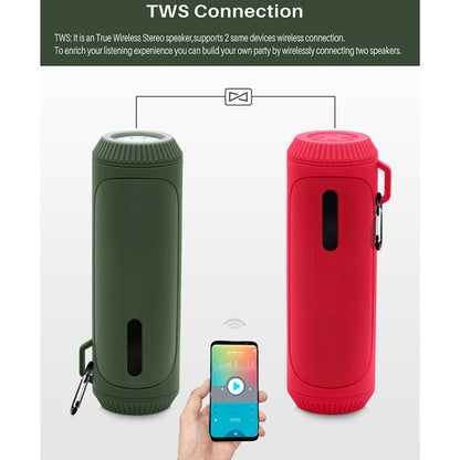 NewRixing NR-4016A TWS Outdoor Splashproof Bluetooth Speaker with Carabiner Handle & SOS Flashlight(Green) - Desktop Speaker by NewRixing | Online Shopping UK | buy2fix