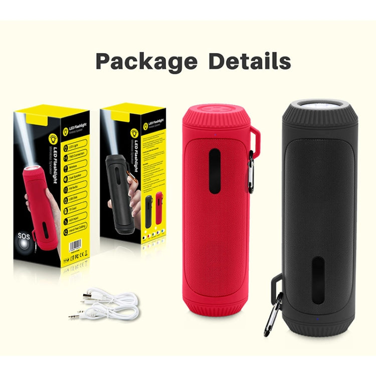 NewRixing NR-4016A TWS Outdoor Splashproof Bluetooth Speaker with Carabiner Handle & SOS Flashlight(Red) - Desktop Speaker by NewRixing | Online Shopping UK | buy2fix