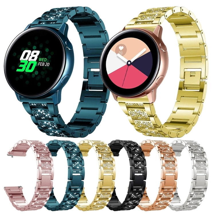 22mm Universal Three-beads Diamond Steel Watch Band(Blue) by buy2fix