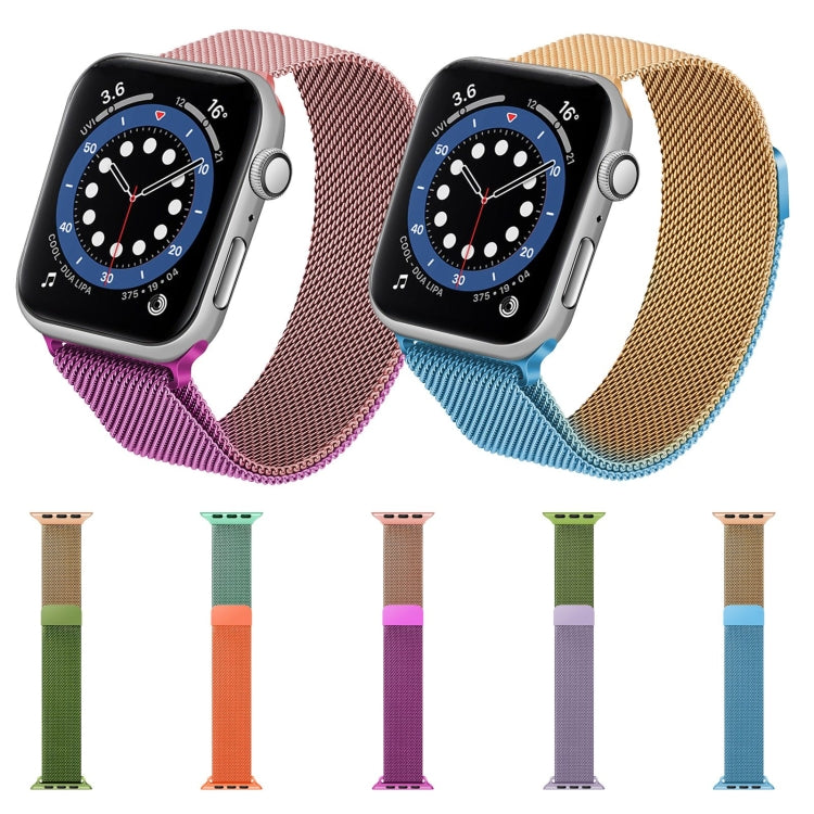 Gradient Color Milan Watch Band For Apple Watch Series 7 45mm/6&SE&5&4 44mm/3&2&1 42mm(Blue Rose Gold) - Watch Bands by buy2fix | Online Shopping UK | buy2fix