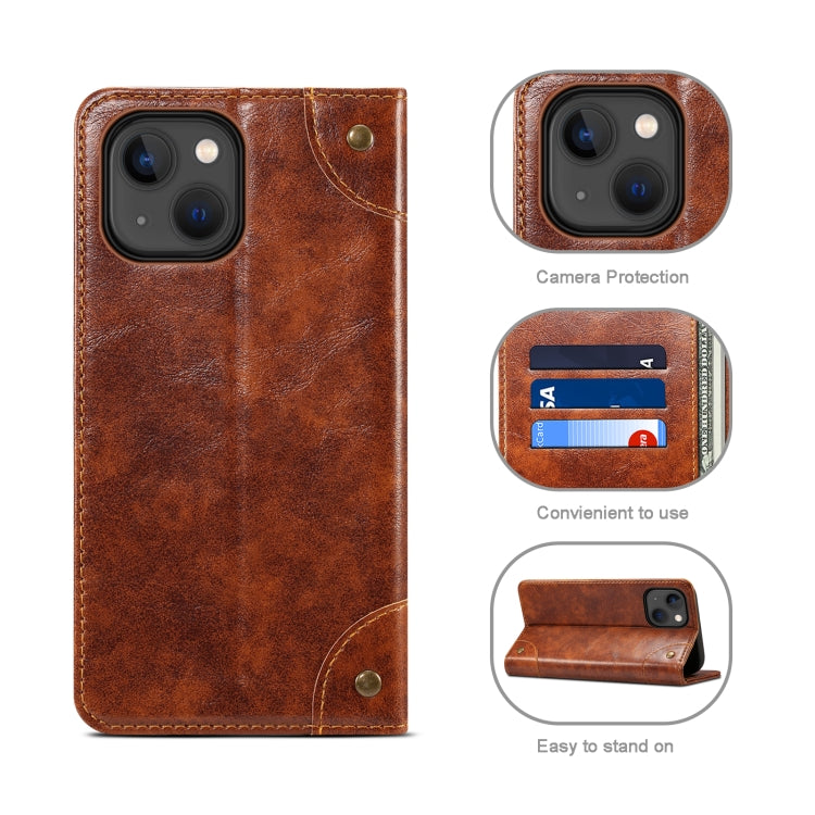 For iPhone 13 mini Baroque Simple Horizontal Flip Leather Case with Holder & Card Slots & Wallet (Light Brown) - iPhone 13 mini Cases by buy2fix | Online Shopping UK | buy2fix