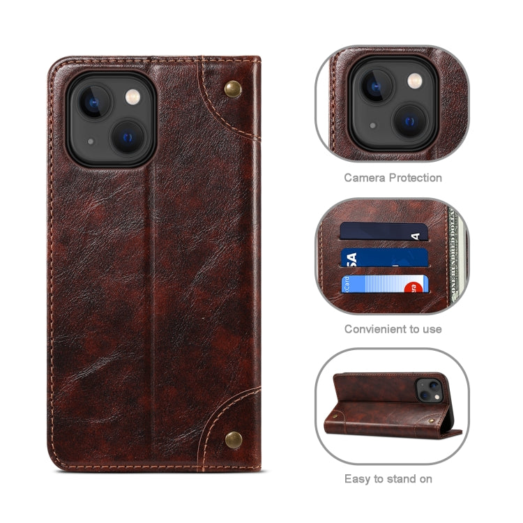 For iPhone 13 Baroque Simple Horizontal Flip Leather Case with Holder & Card Slots & Wallet(Dark Brown) - iPhone 13 Cases by buy2fix | Online Shopping UK | buy2fix