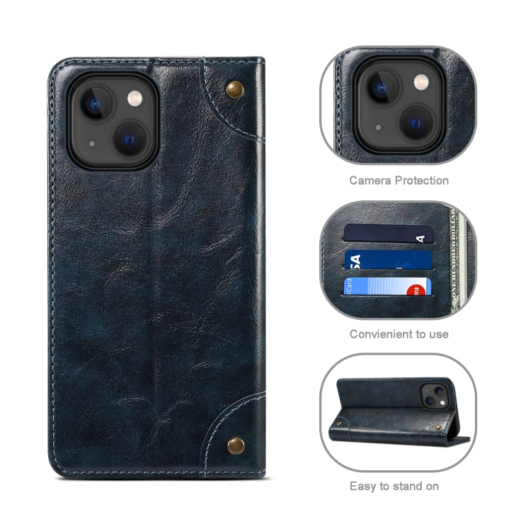 For iPhone 13 Baroque Simple Horizontal Flip Leather Case with Holder & Card Slots & Wallet(Blue) - iPhone 13 Cases by buy2fix | Online Shopping UK | buy2fix