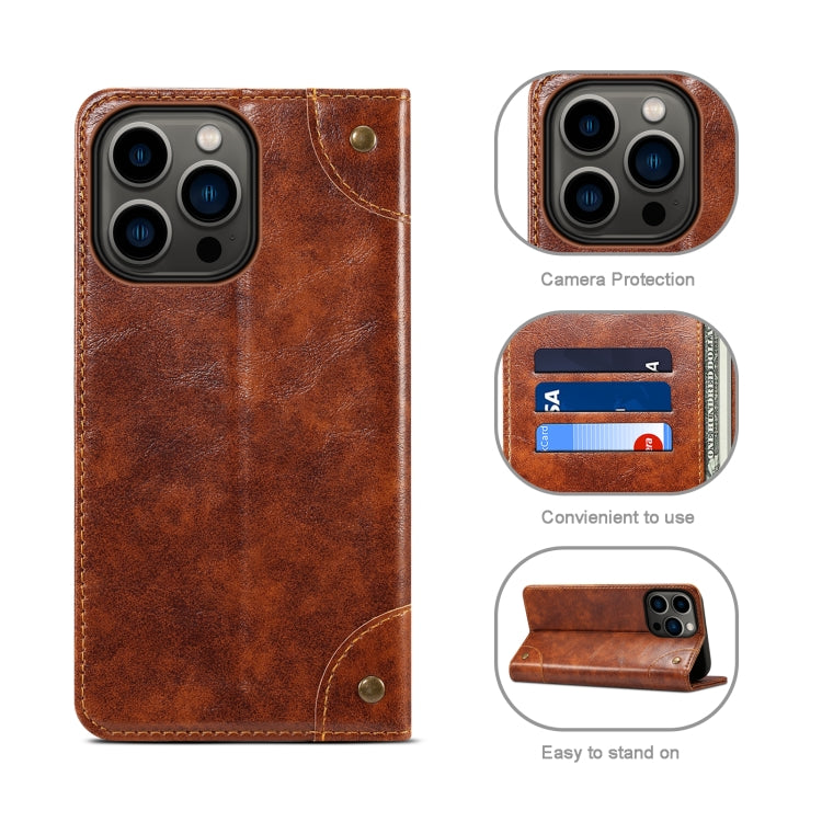 For iPhone 13 Pro Baroque Simple Horizontal Flip Leather Case with Holder & Card Slots & Wallet (Light Brown) - iPhone 13 Pro Cases by buy2fix | Online Shopping UK | buy2fix