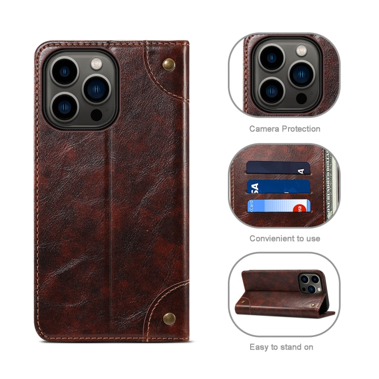 For iPhone 13 Pro Baroque Simple Horizontal Flip Leather Case with Holder & Card Slots & Wallet (Dark Brown) - iPhone 13 Pro Cases by buy2fix | Online Shopping UK | buy2fix