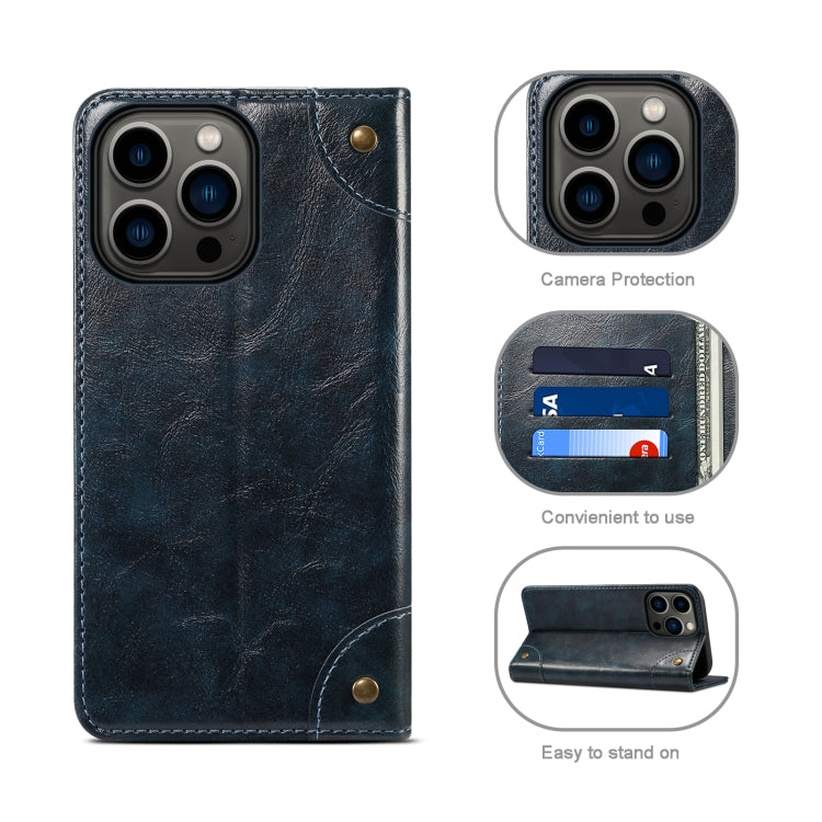 For iPhone 13 Pro Baroque Simple Horizontal Flip Leather Case with Holder & Card Slots & Wallet (Blue) - iPhone 13 Pro Cases by buy2fix | Online Shopping UK | buy2fix