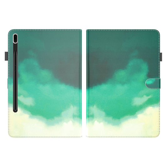 For Samsung Galaxy Tab S7 FE 12.4 inch 2021 T730 / T736 Voltage Watercolor Pattern Skin Feel Magnetic Horizontal Flip PU Leather Case with Holder & Card Slots & Photo Frame(Cyan Green) by buy2fix