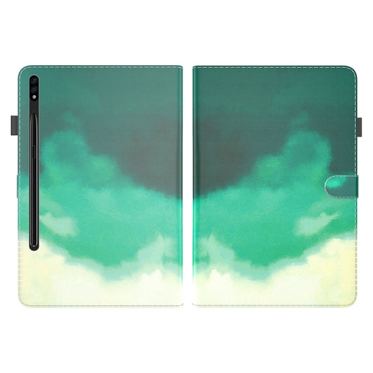 For Samsung Galaxy Tab S8+ / Tab S8 Plus / Tab S7 FE / Tab S7+ 12.4 inch T970 / T976B Voltage Watercolor Pattern Skin Feel Magnetic Horizontal Flip PU Leather Case with Holder & Card Slots & Photo Frame(Cyan Green) by buy2fix