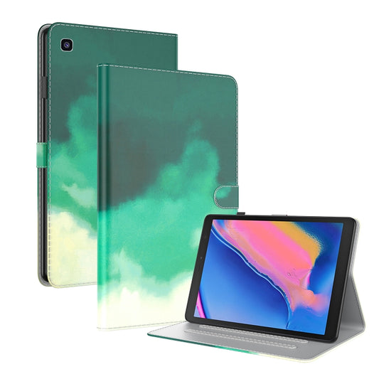 For Samsung Galaxy Tab A 8.0 2019 T290 / T295 / T297 Voltage Watercolor Pattern Skin Feel Magnetic Horizontal Flip PU Leather Case with Holder & Card Slots & Photo Frame(Cyan Green) by buy2fix