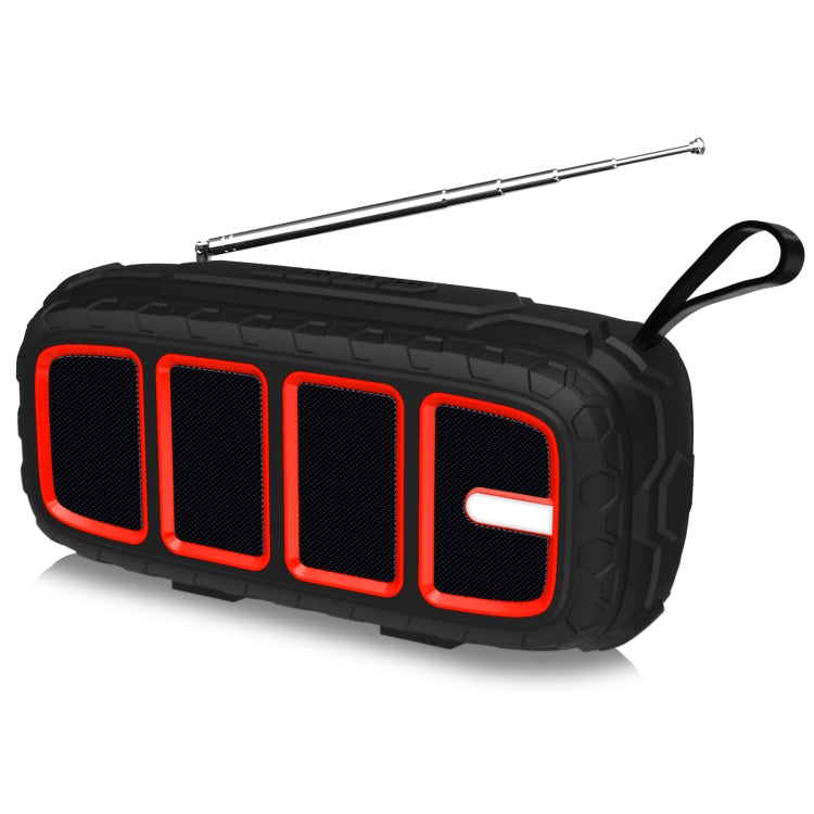 NewRixing NR-5018FM Outdoor Portable Bluetooth Speaker with Antenna, Support Hands-free Call / TF Card / FM / U Disk(Black+Red) - Desktop Speaker by NewRixing | Online Shopping UK | buy2fix
