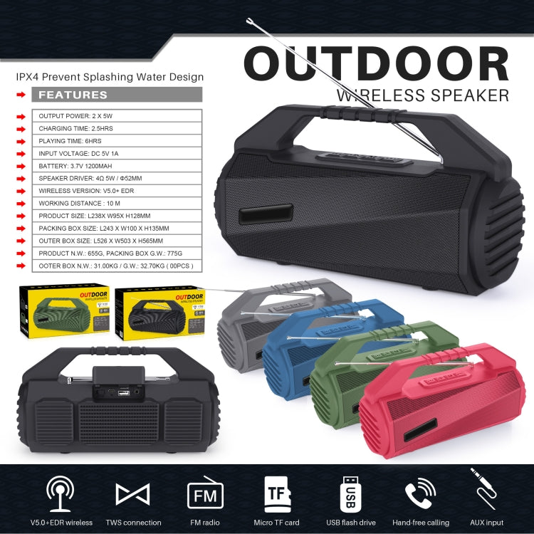 NewRixing NR-4025FM Outdoor Splash-proof Water Portable Bluetooth Speaker, Support Hands-free Call / TF Card / FM / U Disk(Black) - Desktop Speaker by NewRixing | Online Shopping UK | buy2fix