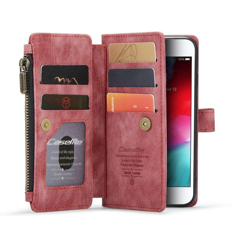 For iPhone SE 2022 / SE 2020 / 8 / 7 / 6 CaseMe-C30 PU + TPU Multifunctional Horizontal Flip Leather Case with Holder & Card Slot & Wallet & Zipper Pocke(Red) - iPhone SE 2022 / 2020 / 8 / 7 Cases by CaseMe | Online Shopping UK | buy2fix