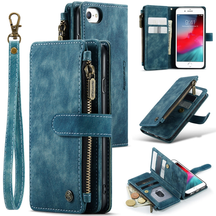 For iPhone SE 2022 / SE 2020 / 8 / 7 / 6 CaseMe-C30 PU + TPU Multifunctional Horizontal Flip Leather Case with Holder & Card Slot & Wallet & Zipper Pocke(Blue) - iPhone SE 2022 / 2020 / 8 / 7 Cases by CaseMe | Online Shopping UK | buy2fix