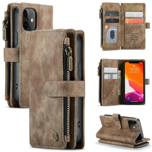 For iPhone 12 mini CaseMe-C30 PU + TPU Multifunctional Horizontal Flip Leather Case with Holder & Card Slot & Wallet & Zipper Pocket (Brown) - iPhone 12 mini Cases by CaseMe | Online Shopping UK | buy2fix