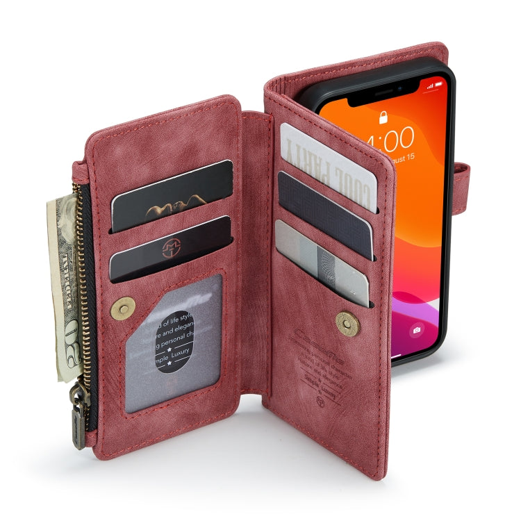 For iPhone 12 mini CaseMe-C30 PU + TPU Multifunctional Horizontal Flip Leather Case with Holder & Card Slot & Wallet & Zipper Pocket (Red) - iPhone 12 mini Cases by CaseMe | Online Shopping UK | buy2fix