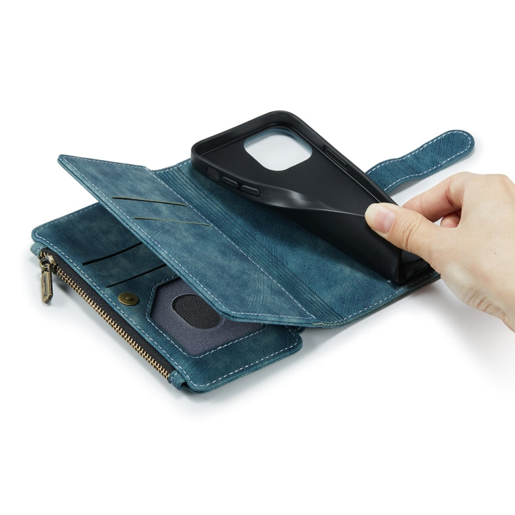 For iPhone 12 mini CaseMe-C30 PU + TPU Multifunctional Horizontal Flip Leather Case with Holder & Card Slot & Wallet & Zipper Pocket (Blue) - iPhone 12 mini Cases by CaseMe | Online Shopping UK | buy2fix