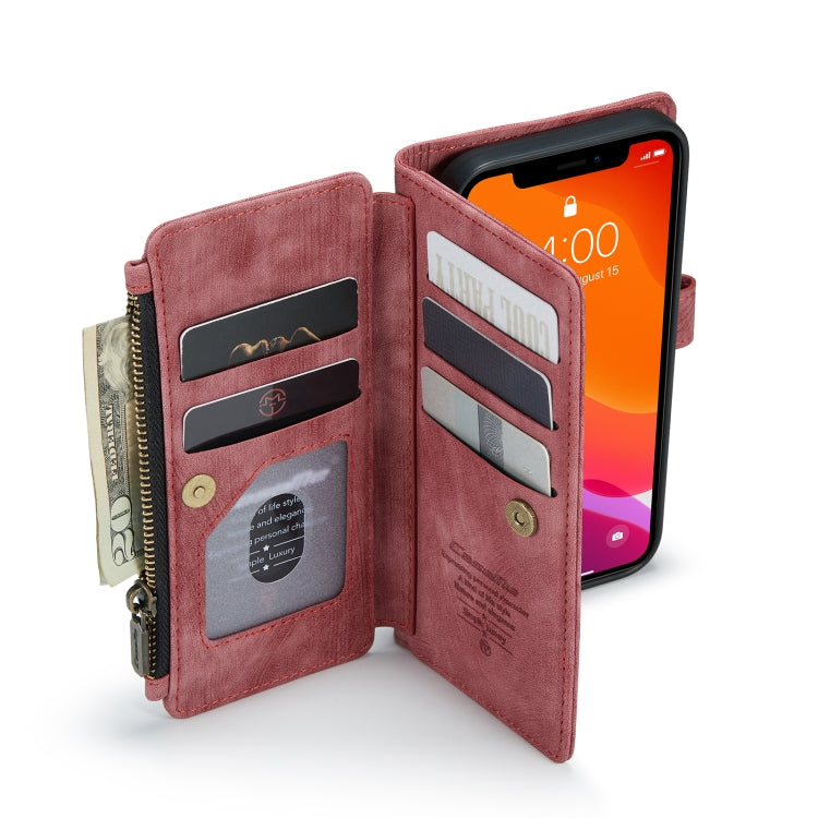 For iPhone 12 / 12 Pro CaseMe-C30 PU + TPU Multifunctional Horizontal Flip Leather Case with Holder & Card Slot & Wallet & Zipper Pocket(Red) - iPhone 12 / 12 Pro Cases by CaseMe | Online Shopping UK | buy2fix
