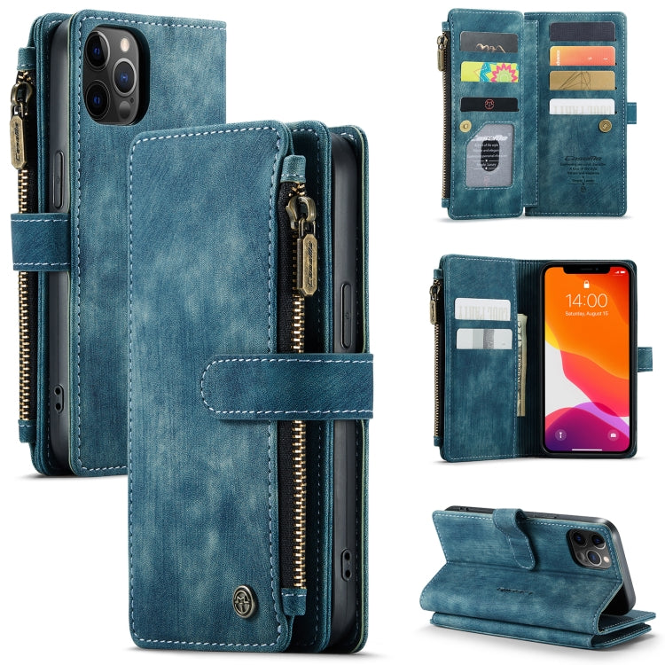 For iPhone 12 / 12 Pro CaseMe-C30 PU + TPU Multifunctional Horizontal Flip Leather Case with Holder & Card Slot & Wallet & Zipper Pocket(Blue) - iPhone 12 / 12 Pro Cases by CaseMe | Online Shopping UK | buy2fix