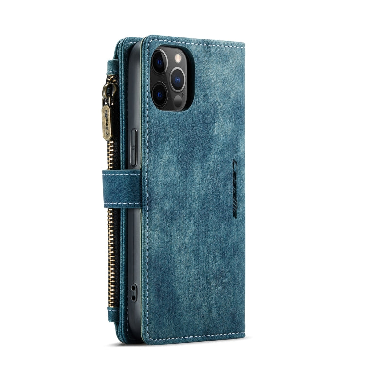 For iPhone 12 / 12 Pro CaseMe-C30 PU + TPU Multifunctional Horizontal Flip Leather Case with Holder & Card Slot & Wallet & Zipper Pocket(Blue) - iPhone 12 / 12 Pro Cases by CaseMe | Online Shopping UK | buy2fix