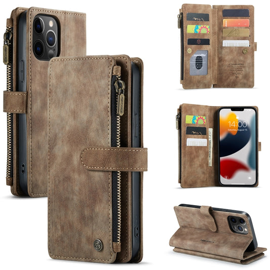 For iPhone 12 Pro Max CaseMe-C30 PU + TPU Multifunctional Horizontal Flip Leather Case with Holder & Card Slot & Wallet & Zipper Pocket(Brown) - iPhone 12 Pro Max Cases by CaseMe | Online Shopping UK | buy2fix